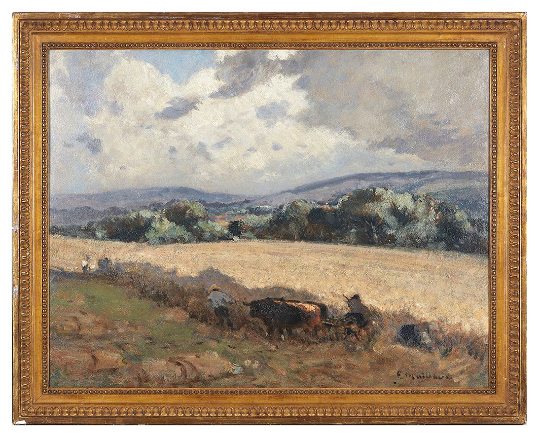 Null Fernand MAILLAUD (1862-1948) 秋天的收获 板上油画 右下角签名 54 x 70 cm