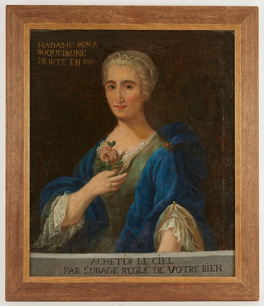 Null 法国画派 18世纪末、19世纪初 佩纳-罗克布伦夫人的遗像，画的底部有一句箴言 布面油画 81 x 60厘米