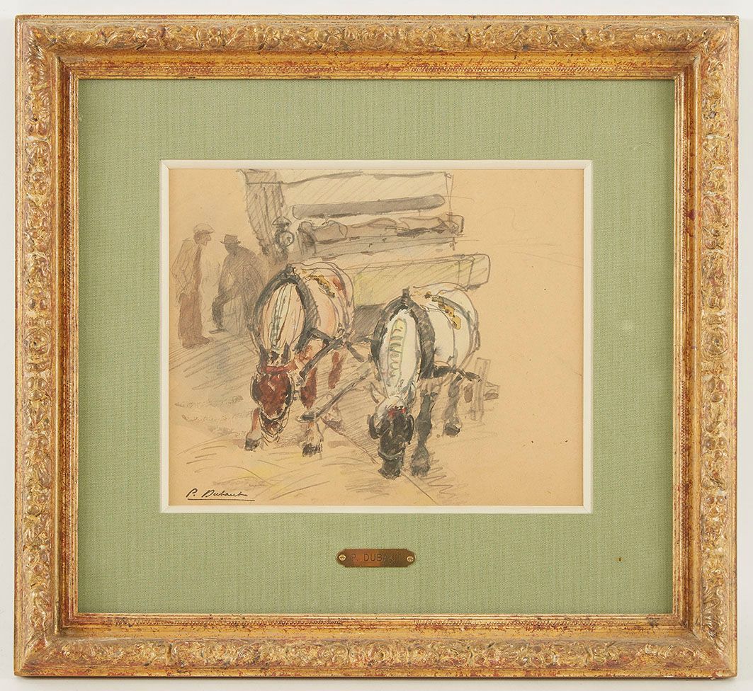 Null Pierre Olivier DUBAUT (1886-1968)《马车》 纸上水彩画，左下方有签名和印章 19 x 23 cm