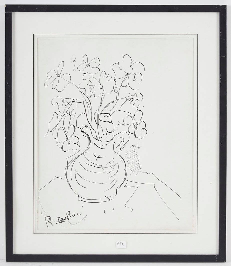 Null Roland DUBUC (1924-1998) Bouquet de fleurs Encre de Chine sur papier signée&hellip;