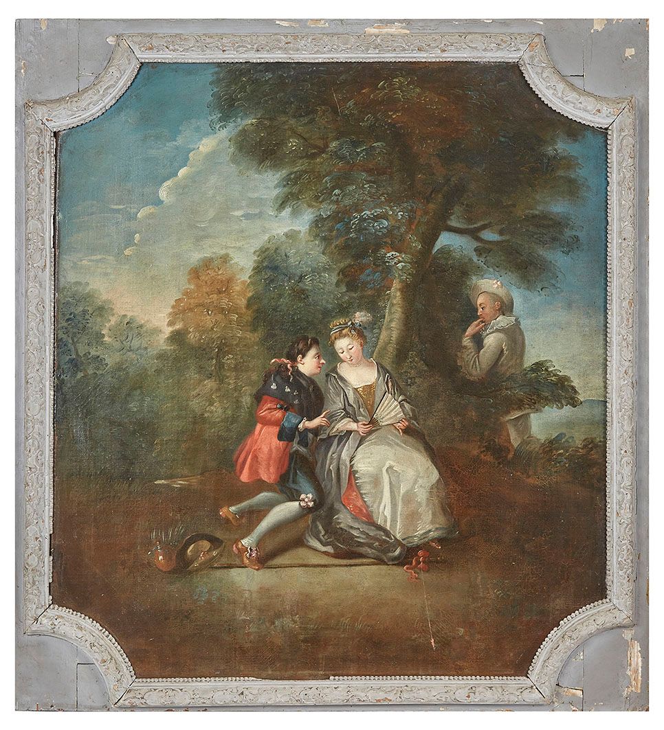 Null Escuela francesa al gusto de Watteau Scène galante Óleo sobre lienzo en mar&hellip;