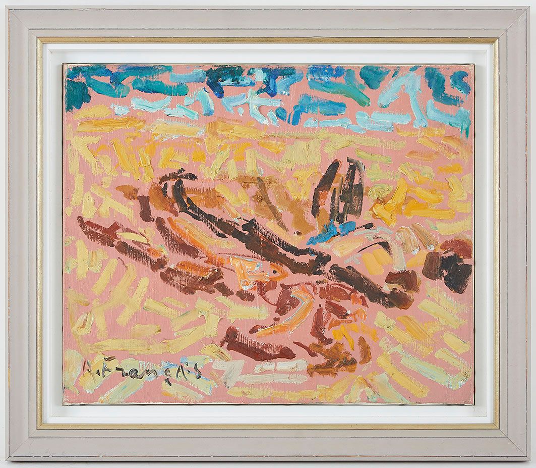 Null Anne FRANÇAIS (1909-1995) Cannes, un couple sur le sable Huile sur toile si&hellip;