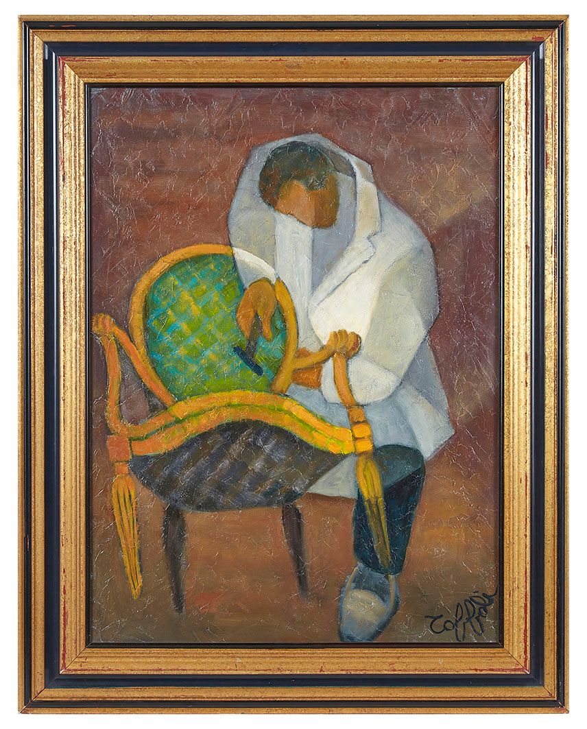 Null Louis TOFFOLI (1907-1999) Le Tapissier Huile sur toile signée en bas à droi&hellip;