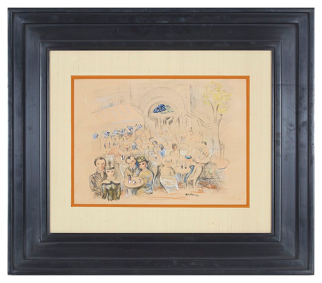 Null Moïse KISLING (1891-1953) Scène de café, 1949 Crayon, aquarelle et rehauts &hellip;