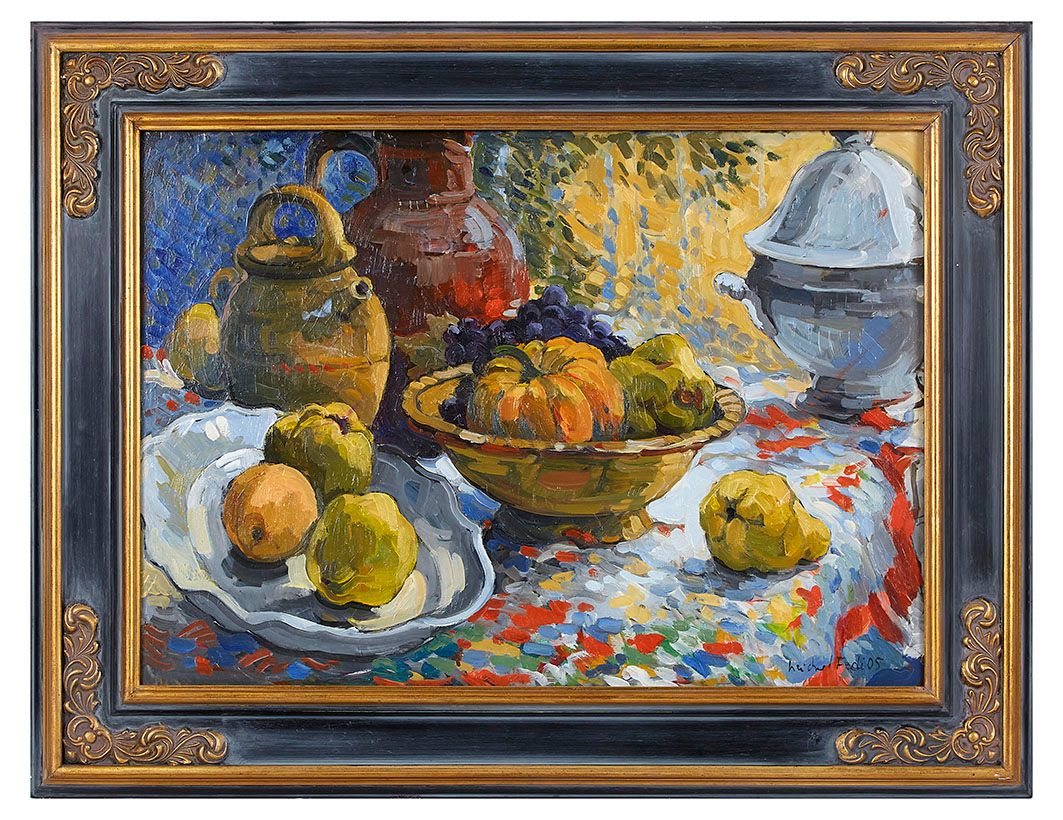 Null Michel FEDI (1943) Still life with fruits Oil on cardboard signed lower rig&hellip;