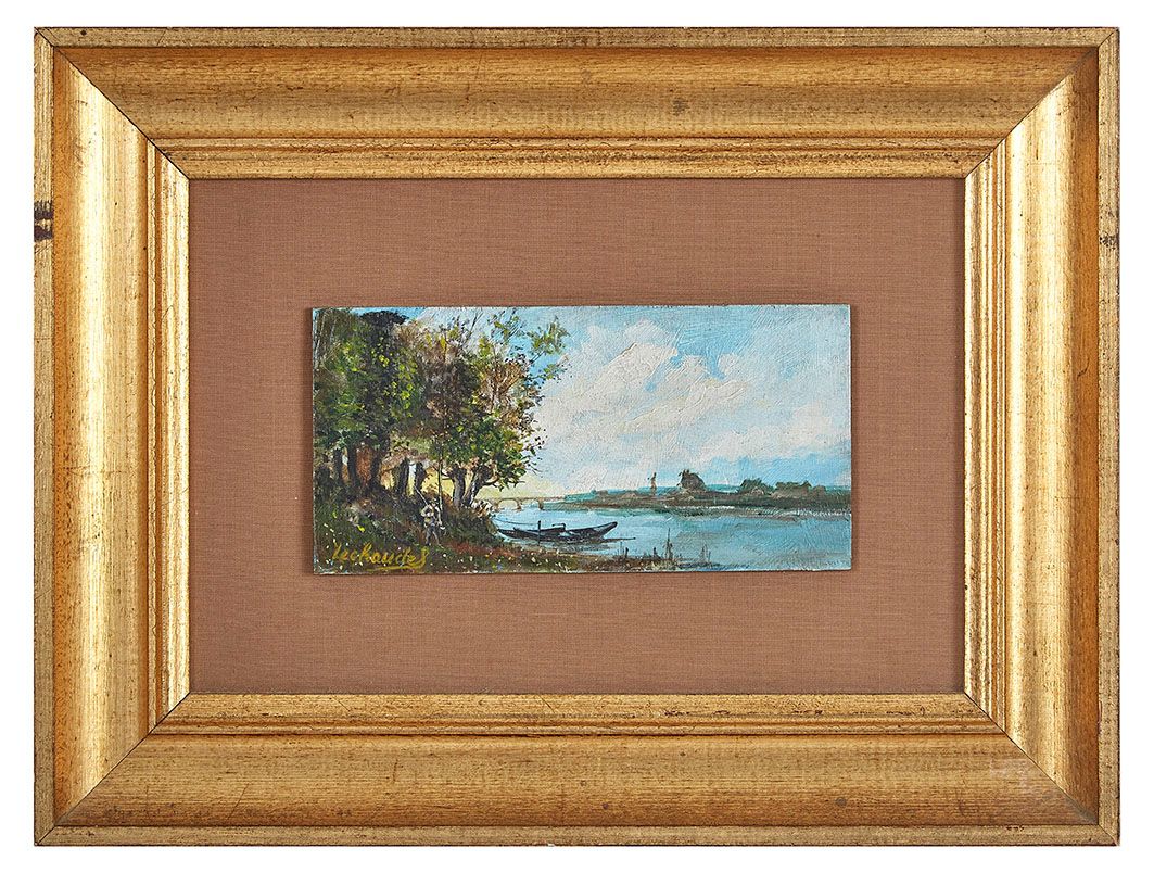 Null A. LECHAUDEL (XXth) Landscape with a boat Oil on panel signed lower left 10&hellip;