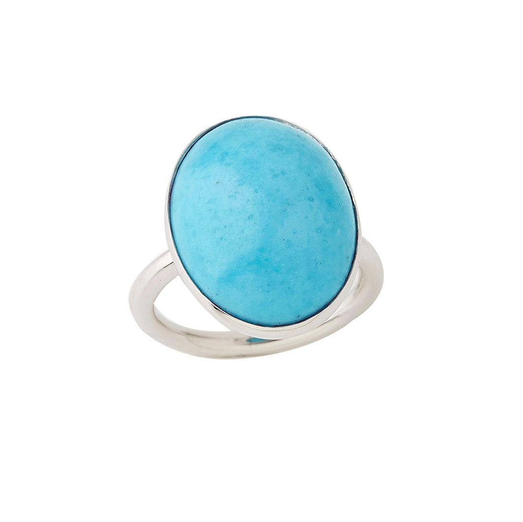 Null Bague en or gris 18K (750/°°), ornée d un cabochon de turquoise. TDD : 53 P&hellip;