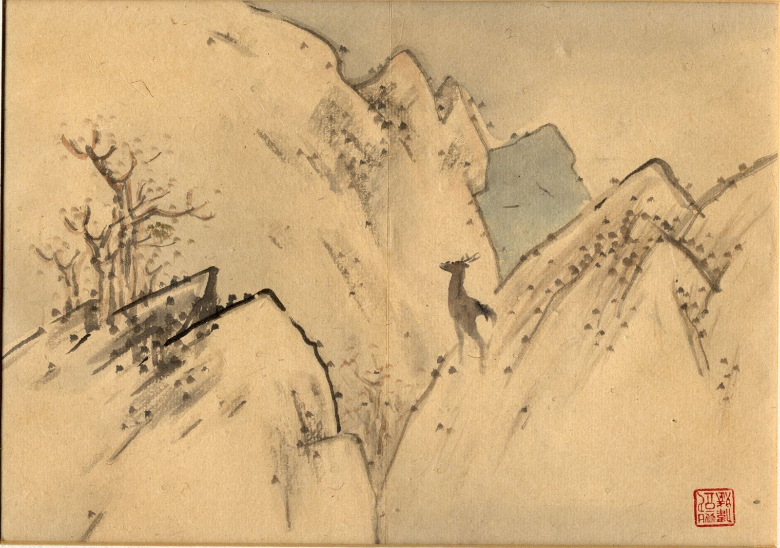 Null Albumseite, Wild am Berghang, Edo-Meiji 16 x 23 cm. Tusche und leichte Farb&hellip;