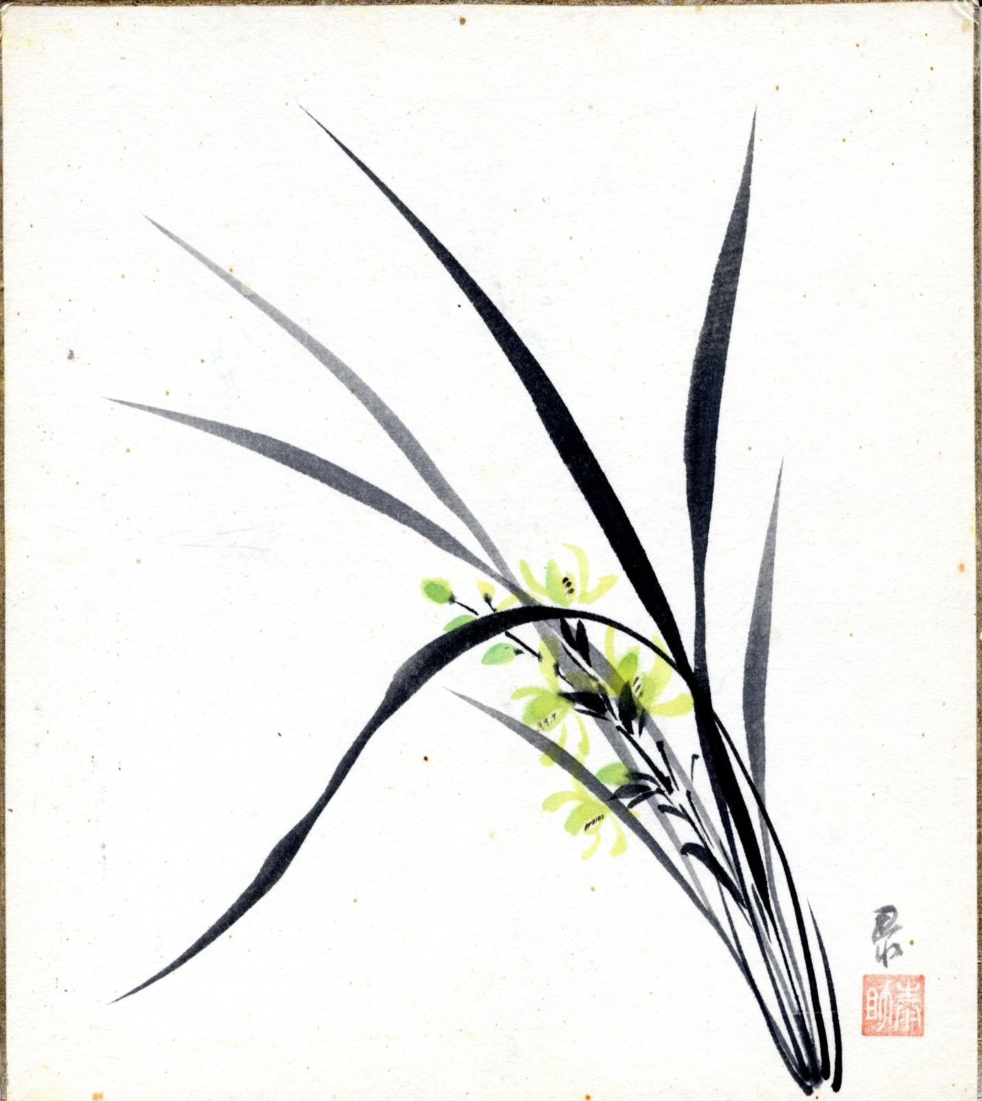 Null Orchideen (27 x 24 cm), Tusche und Farbe auf Papier, 20. Jh. Auf kartoniert&hellip;