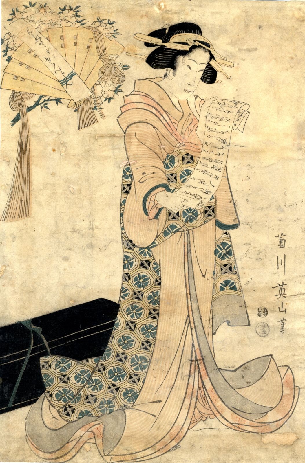 Eizan, Kikugawa 1787-1867 Oban, um 1820 Eine Kurtisane liest einen Brief. Sign.:&hellip;