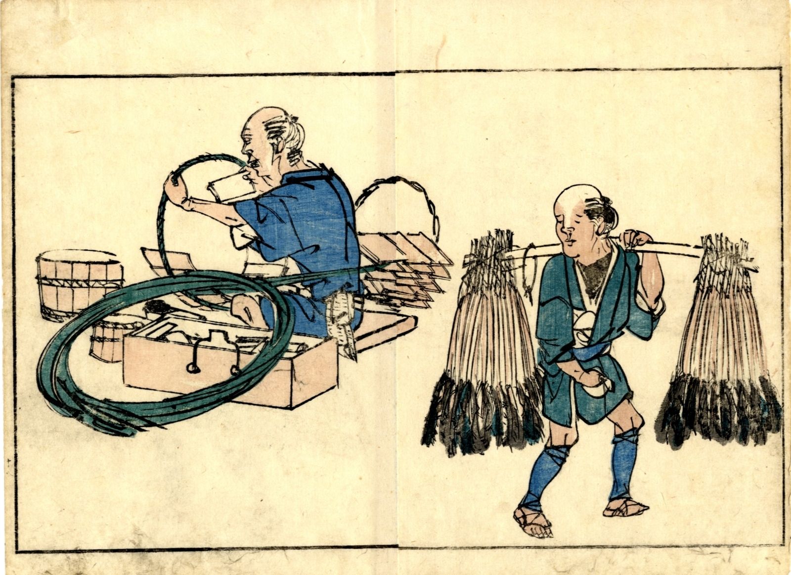Chinnen, Onishi 1792-1851 Double page de livre, 1829 impression N&B avec du roug&hellip;