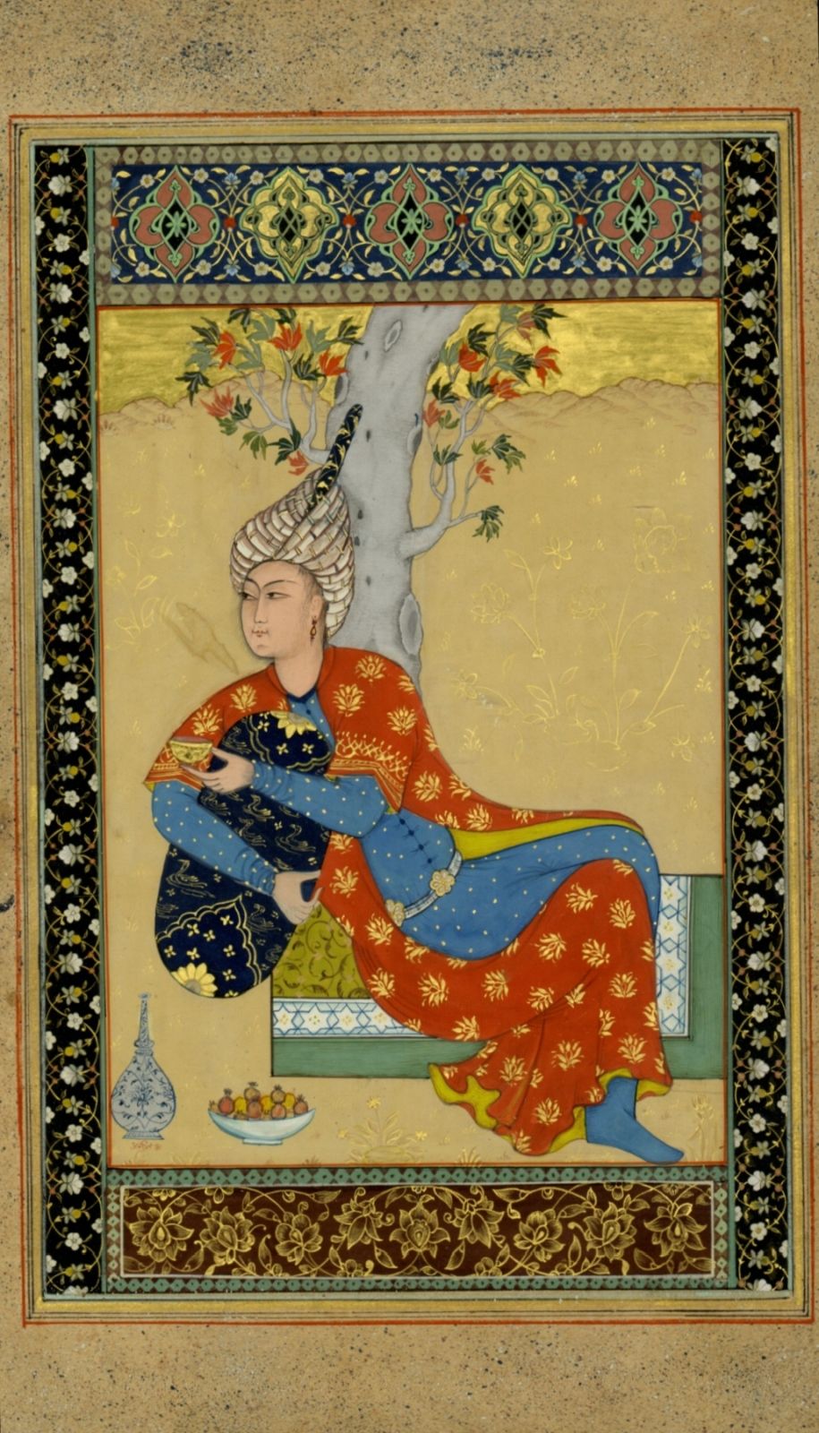 Null Miniatura (31 x 18,5 cm), Persia Pittura e oro su carta. Un principe con un&hellip;