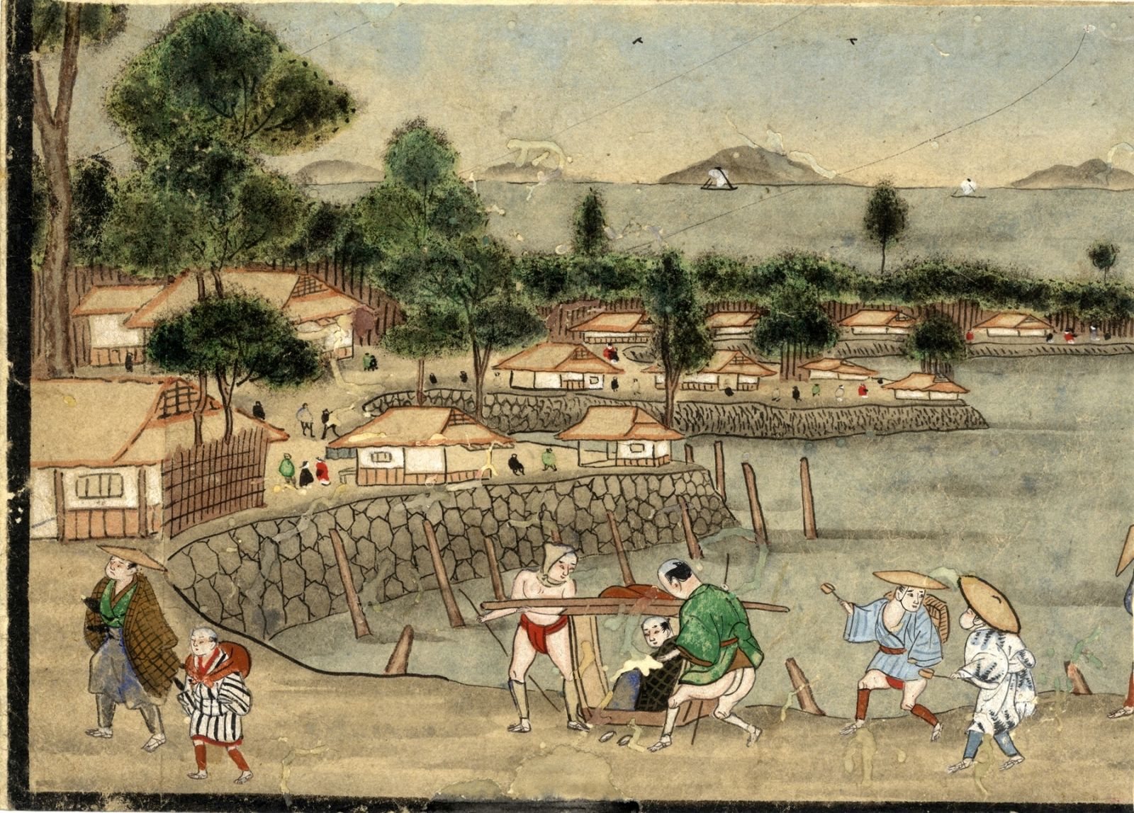 Null Gemälde, Tosa-Schule, Edo-Zeit 15,3 x 21,4 cm. Szene in einem Dorf an der K&hellip;