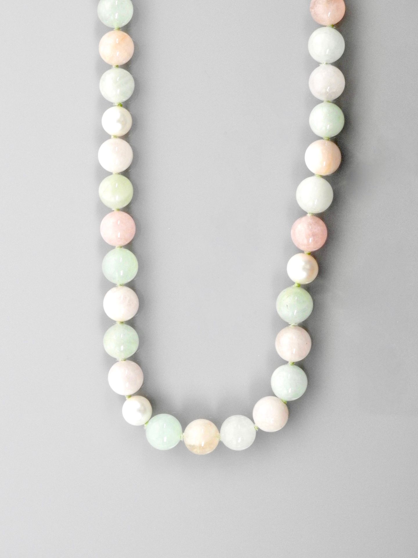 Null Long collier de billes de béryls et perles de culture, 750 MM, longueur 1,2&hellip;