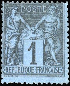 Null YT n°84 Groupe Allégorique 1876 1900. 1c. Bleu de prusse. Couleur et fraich&hellip;