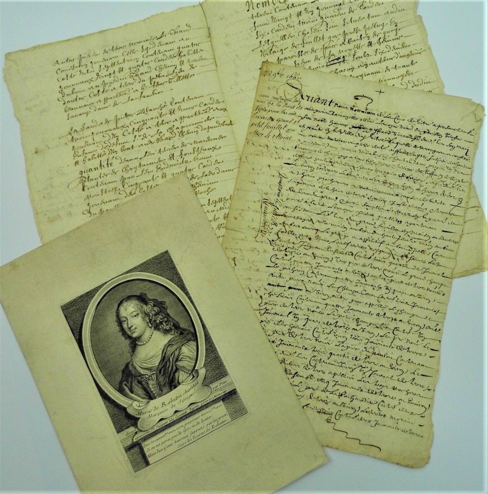 Null 5 - [塞维涅侯爵夫人]。1660年为她的La Haye de Torcé庄园（Ille-et-Vilaine）制定的法案。一套2份公证契约（考察）&hellip;