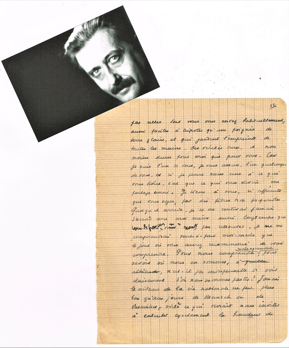 Null 86 - 乔治-贝尔纳诺斯（1888-1948），作家。亲笔手稿片段，1页，学校笔记本中的小四开，第12页："[......]我是你们中的一员，我向你&hellip;