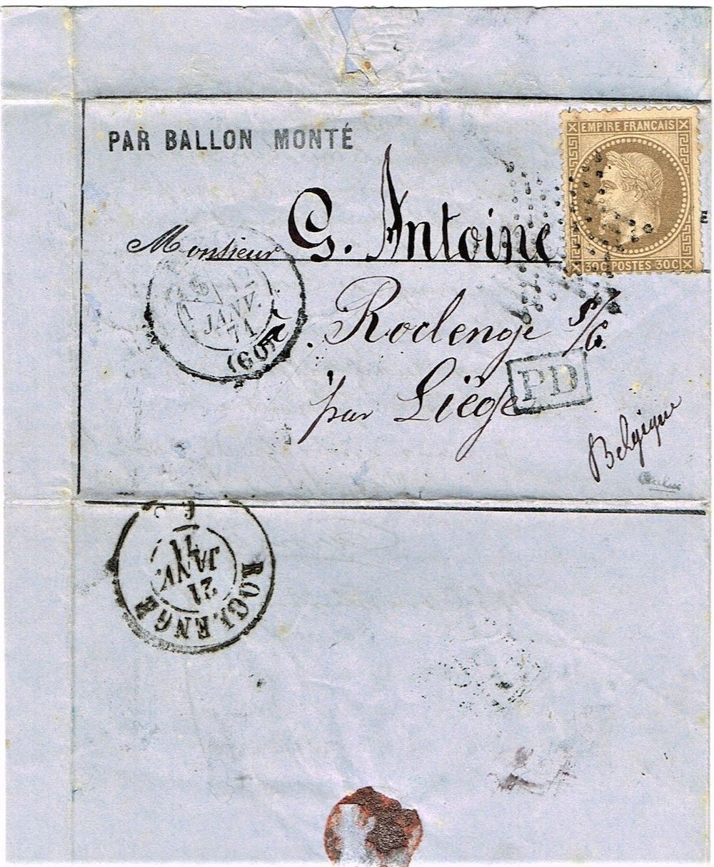 Null 22 - BALLON MONTÉ. 12 janvier 1871. « Général Faidherbe » (probable), Empir&hellip;