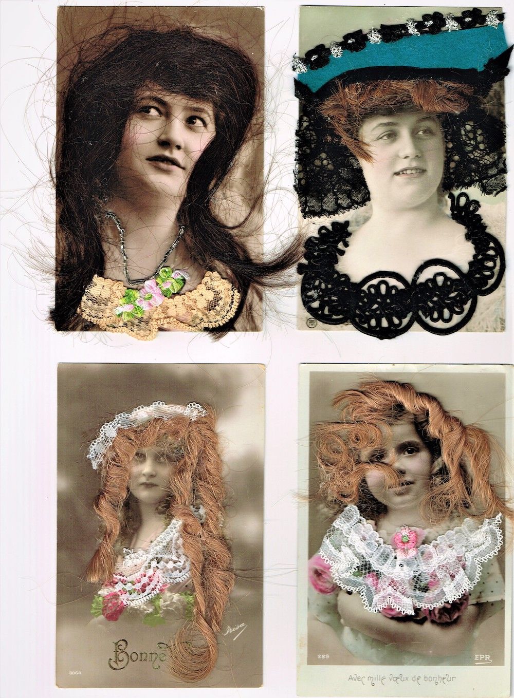 Null 36 - Belle-epoque妇女。来自1900年代的35张特殊的明信片集，其中有真实的头发、花边、丝带、丝绸、亮片、毛皮等。非常罕见的一套