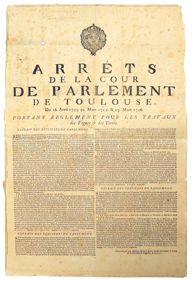 Null TOULOUSE (31). 1726. « Arrêt de la Cour de Parlement de Toulouse, des 16 Av&hellip;