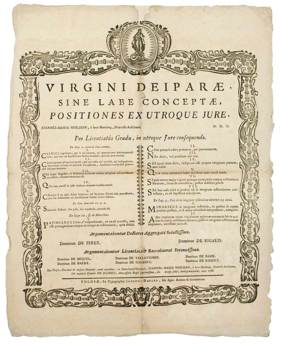 Null TOULOUSE (31). 1738 - Plakat mit schönem Holzschnitt-Rahmen und Bild der Ju&hellip;
