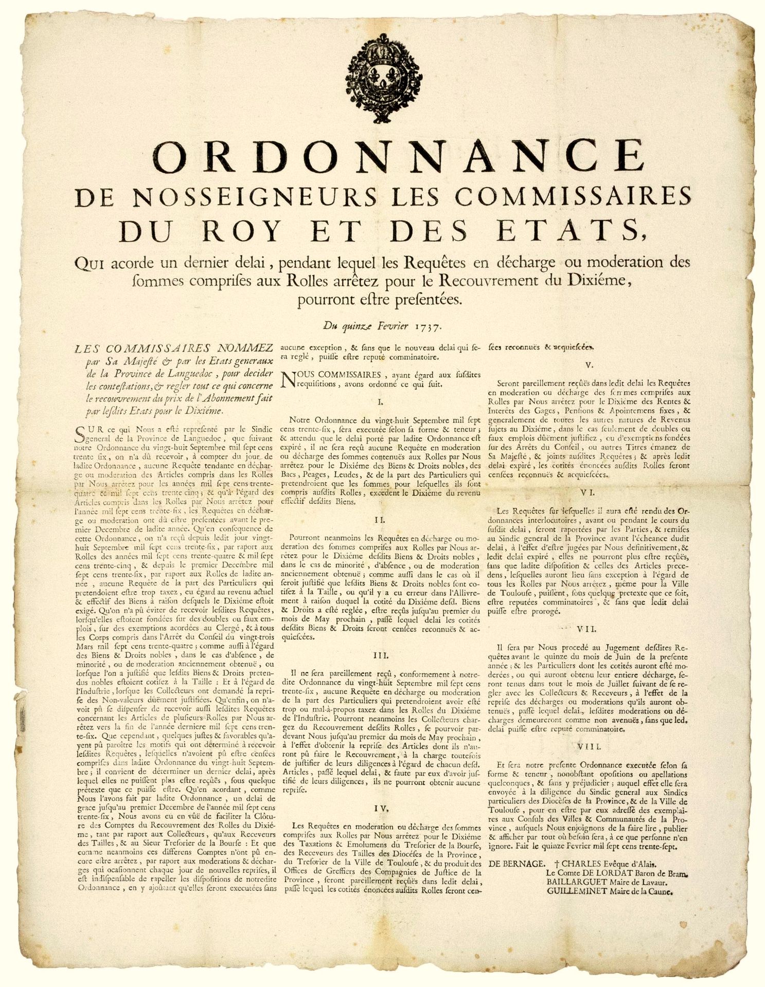 Null 1737. LANGUEDOC. "Ordinance of Our lords the Commissioners of the King and &hellip;