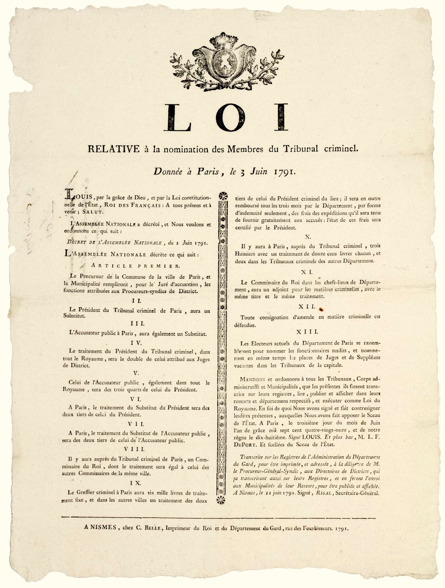 Null LE TRIBUNAL CRIMINEL DE PARIS & “L’ACCUSATEUR PUBLIC”. 1791. GARD. “Loi rel&hellip;