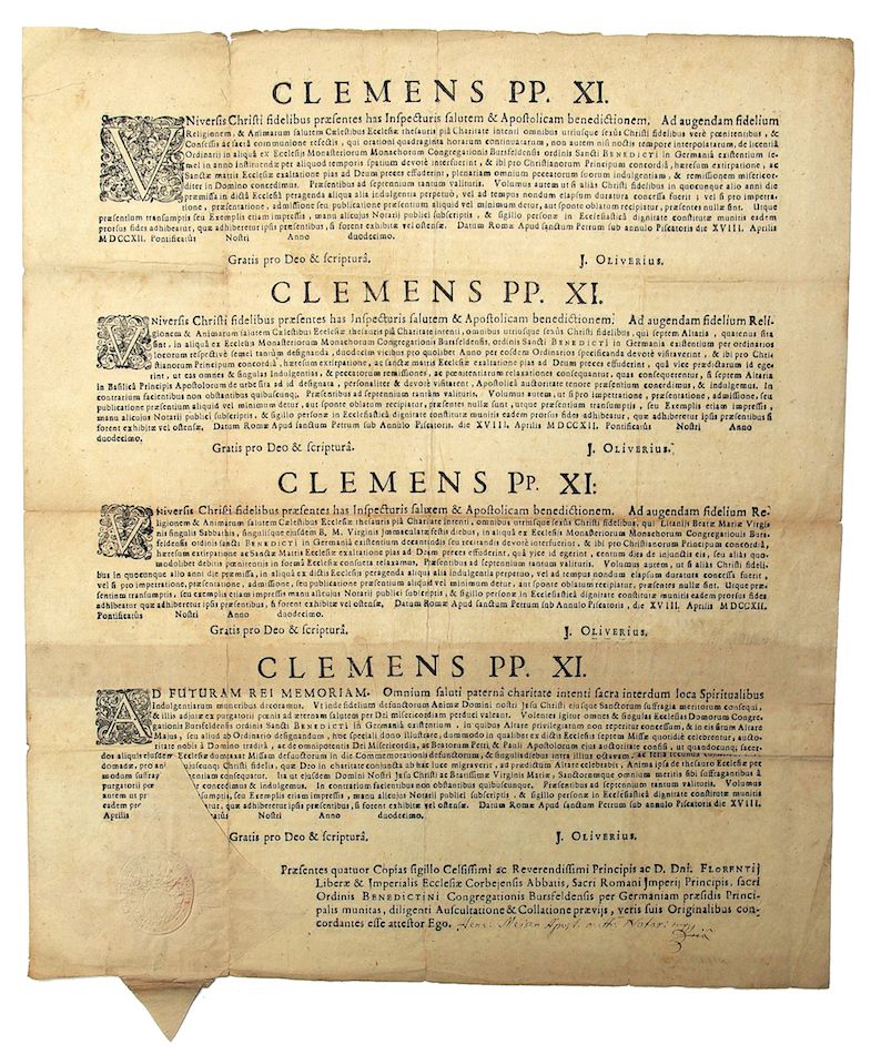 Null 1712. 4 BULLS of POPE CLEMENT XI (J. Fr. Albini; 1649-1721) - "CLEMENS PP. &hellip;