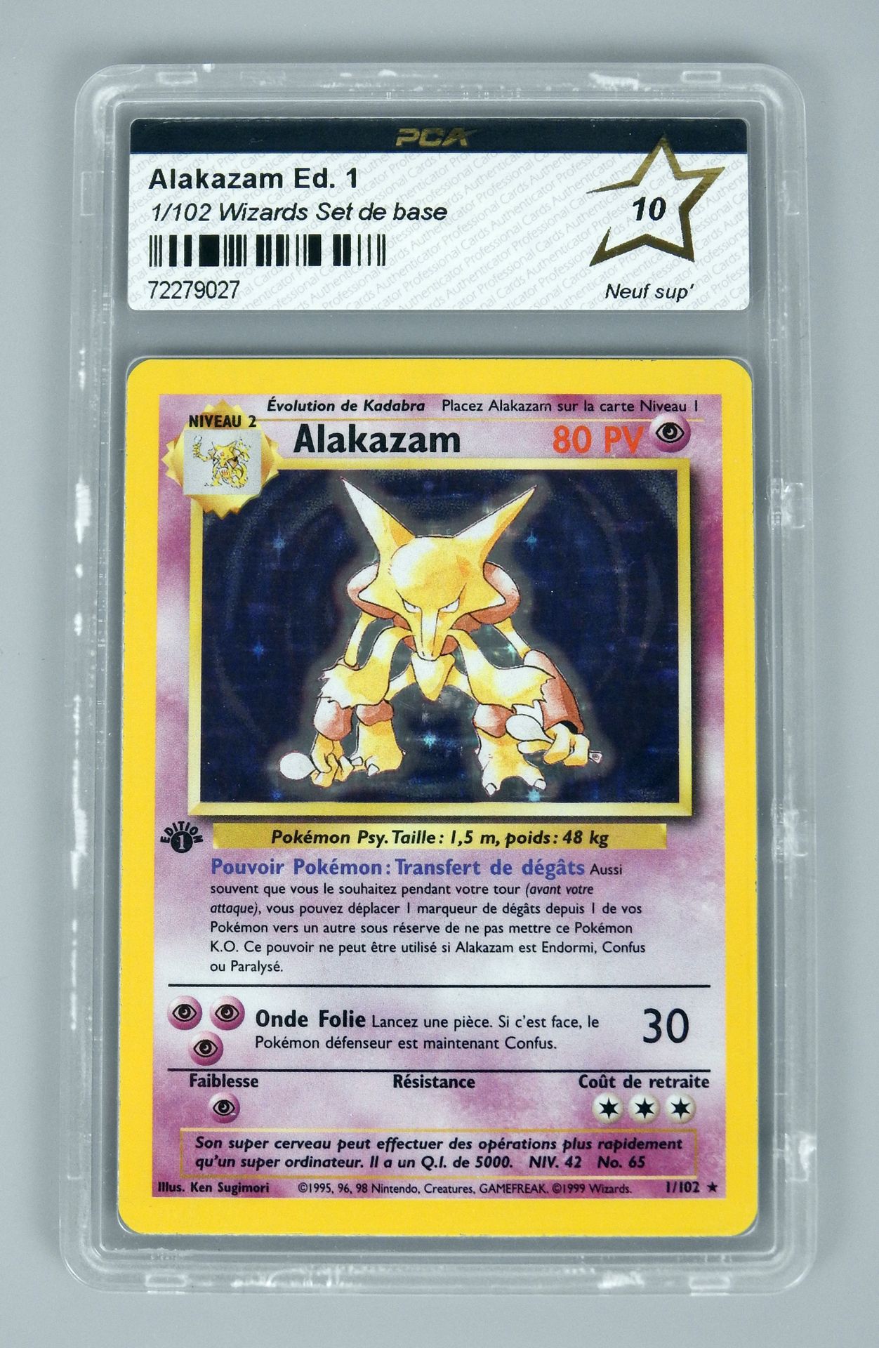 Null 
ALAKAZAM Ed 1

Wizards Block Basic Set 1/102

Pokémon card rated PCA 10/10