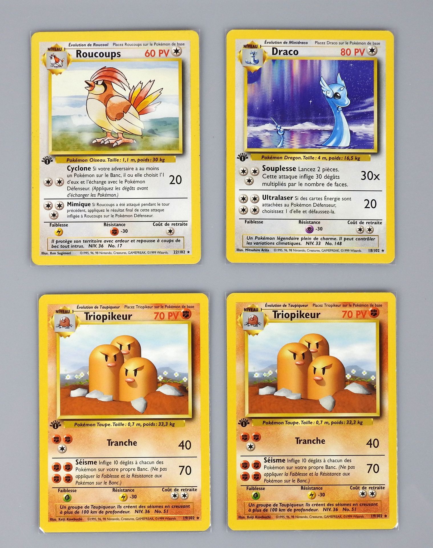 Null BASIC SET

Set of 4 rare cards in edition 1

Pokemon cards in very good con&hellip;