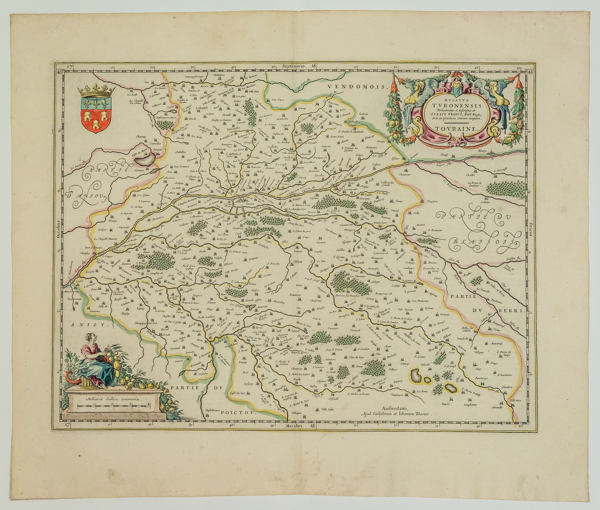 Null TOURAINE.Indre et Loire.第十七幅Toorine地图 "Ducatus TURONENSIS..."。来自阿姆斯特丹的纪尧姆和约&hellip;