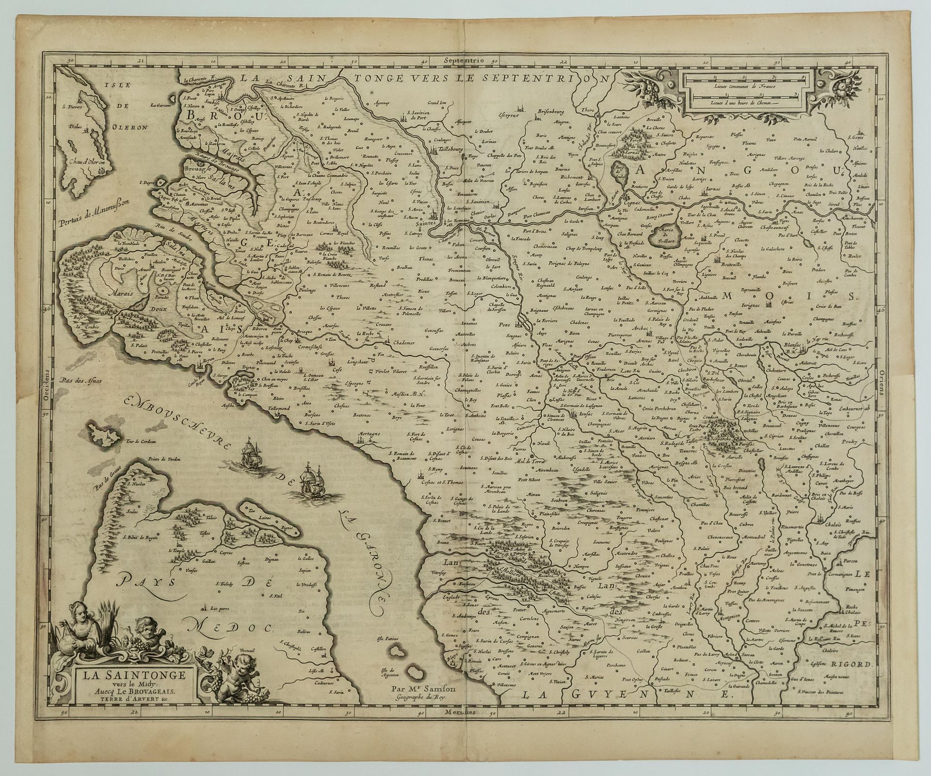 Null 滨海夏朗德省。地图 第十七世纪c :拉桑顿格，向米迪方向，与布罗瓦格艾斯，阿尔弗特的土地和其他地方"。第17次雕刻（约1663年。），背面有B状态的文&hellip;