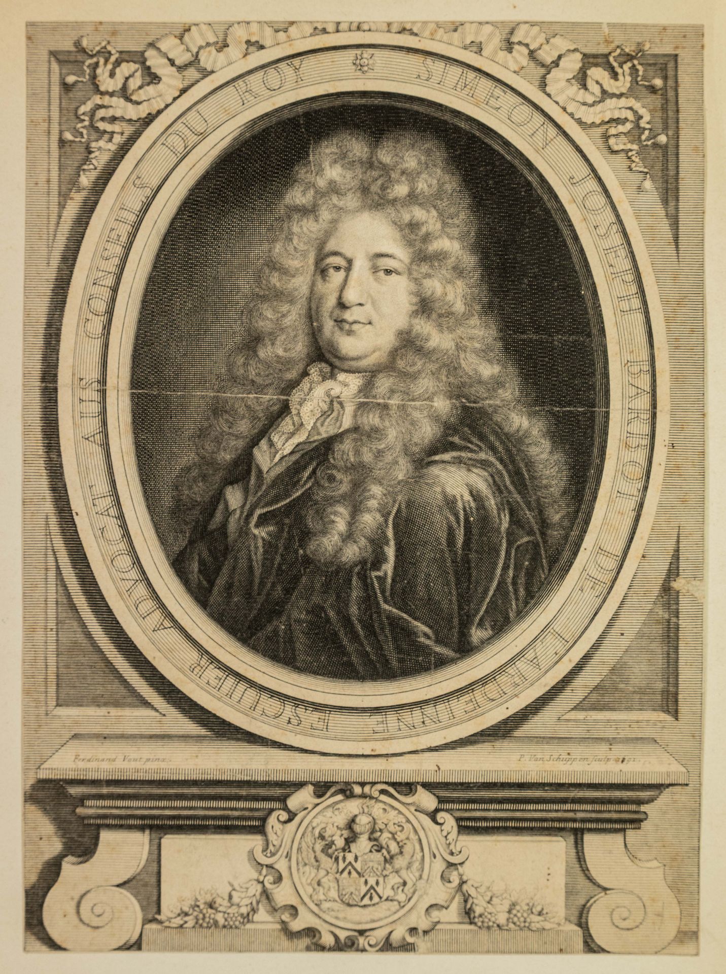 Null Simeon Joseph BARBOT DE L'ARDENNE，Esquire，国王委员会的律师。雕刻着他的肖像和他的手臂。(28 x 20 cm&hellip;