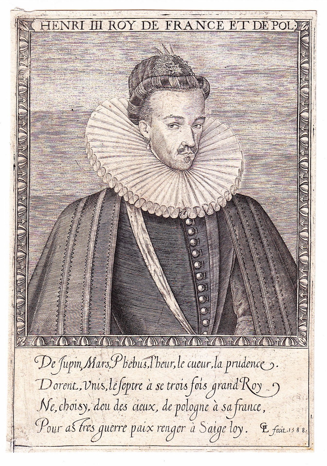 Null Grabado de 1588 "HENRI III Rey de FRANCIA y POLONIA" de Léonard Gaultier (1&hellip;