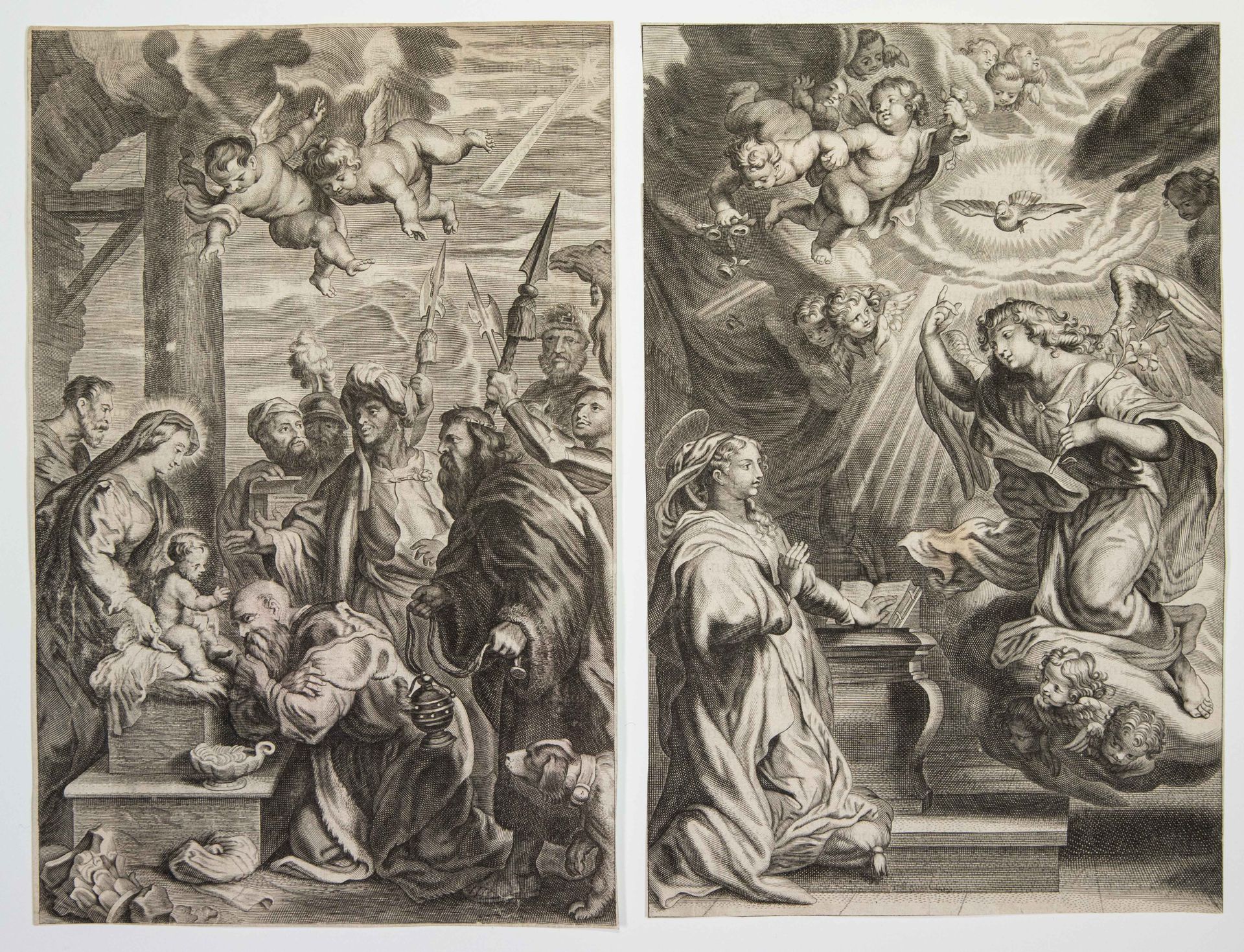 Null RELIGION. 2 Gravures XVIIe : L’Annonciation (26 x 17 cm) et les Rois images&hellip;