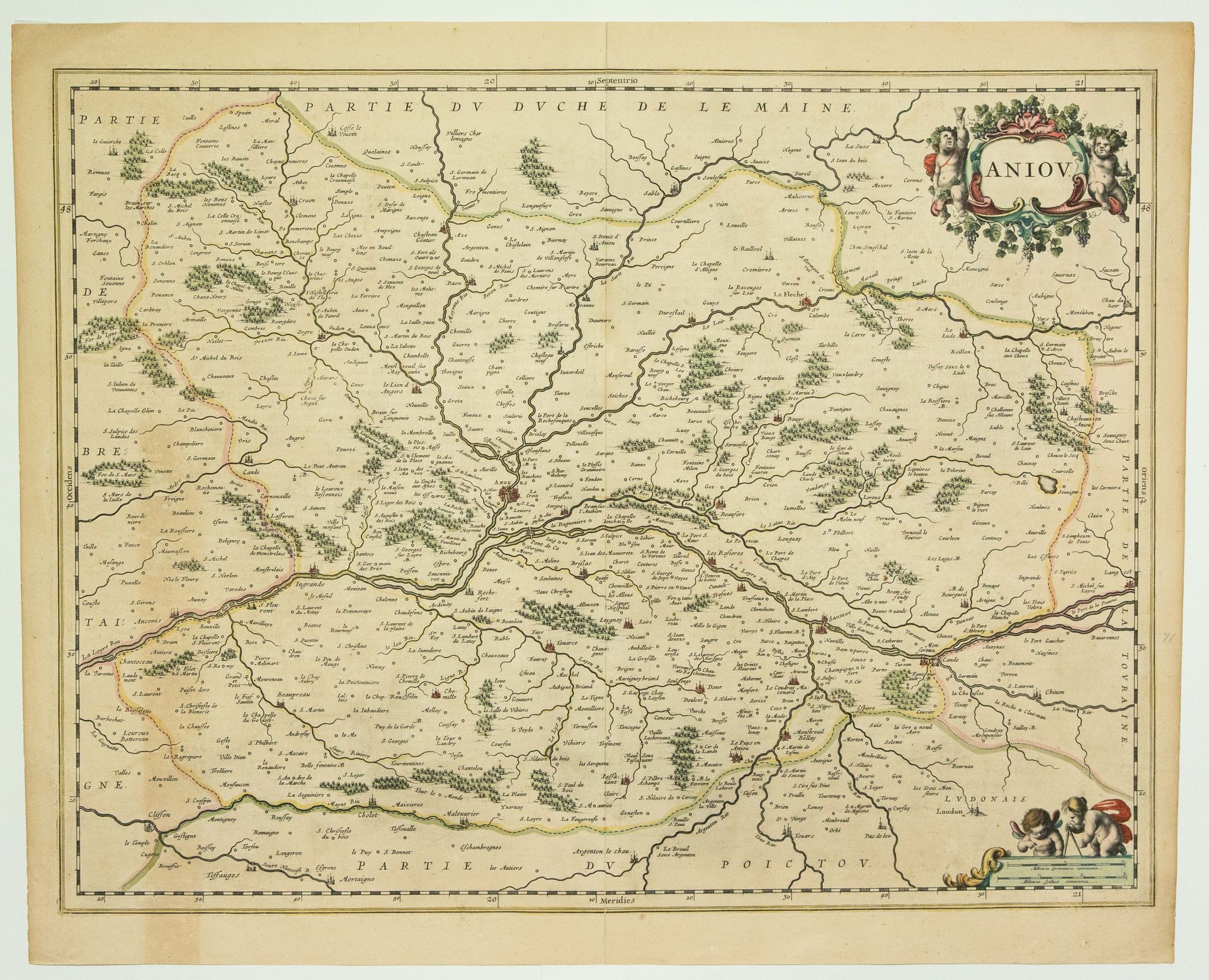 Null 17世纪的地图，DE L'ANJOU。约1650年。(48 x 59,5 cm)(中心的昂热，索米尔，拉弗莱什，贡蒂埃城堡，塞格瑞，英格朗德，凯米莱.&hellip;