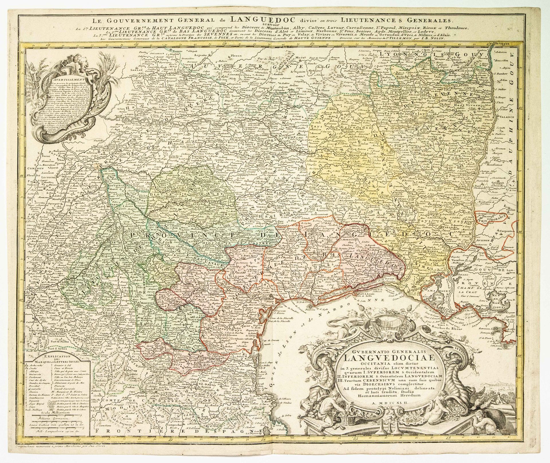 Null LANGUEDOC. Mappa del 1742: "Il governo generale di LANGUEDOC diviso in tre &hellip;