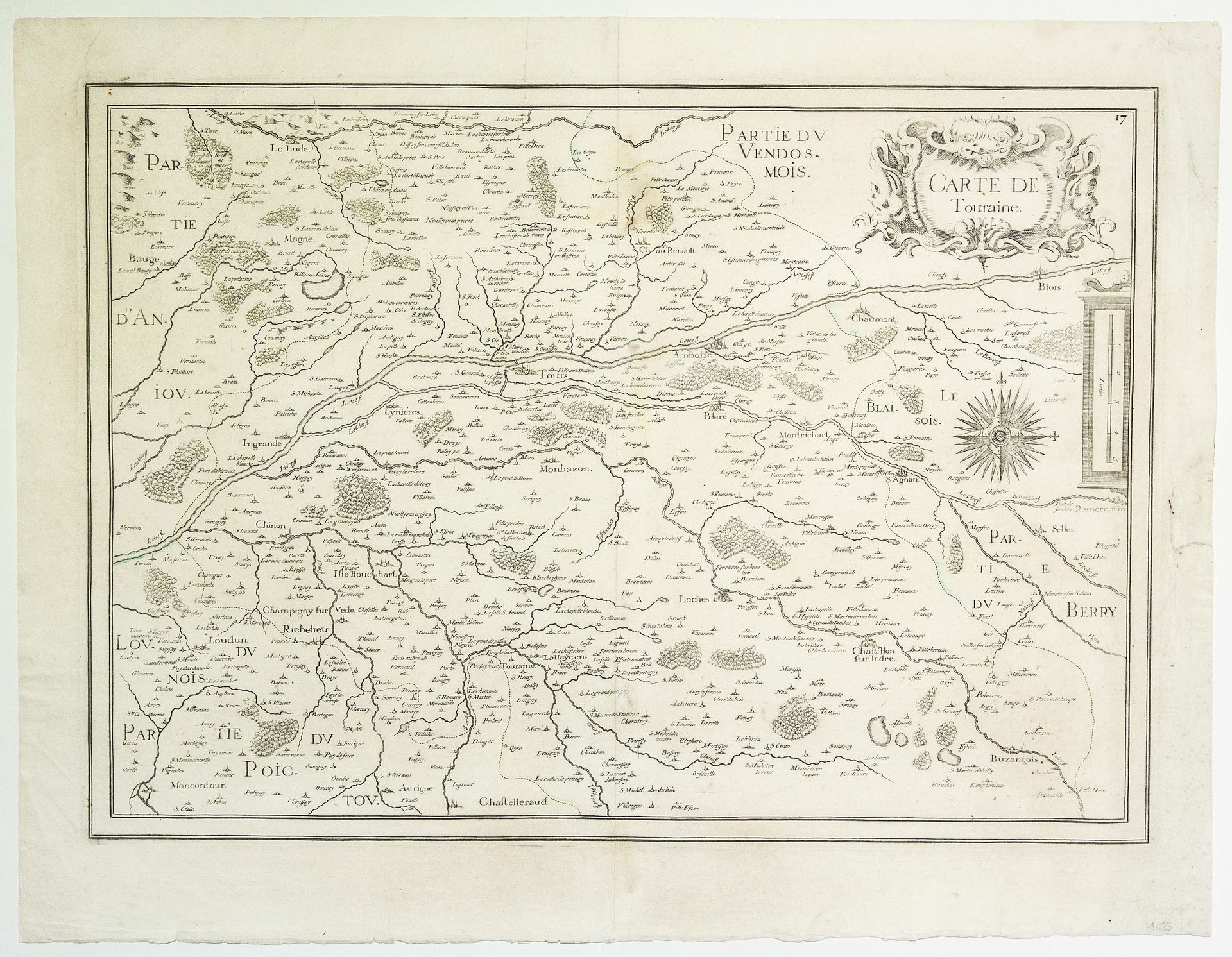 Null "Karte von TOURAINE" Karte von 1633: Im Zentrum die Stadt TOURS (37), Ingra&hellip;