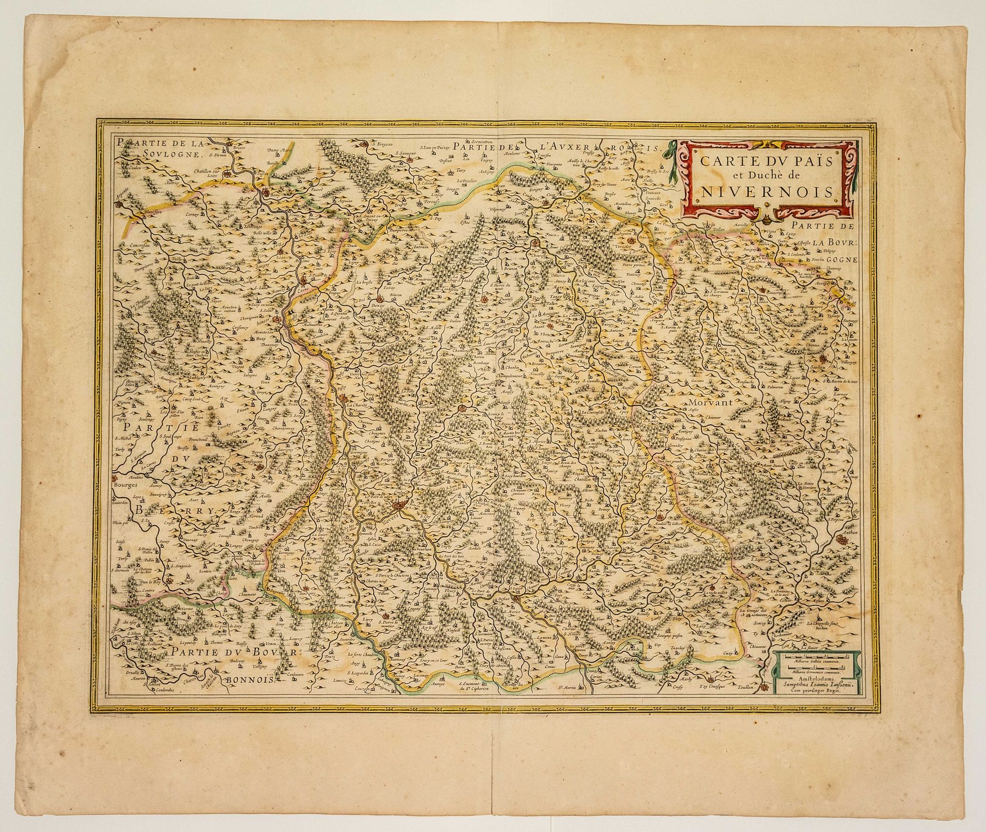 Null NIÈVRE.17世纪的地图：NEVERS的DUCHY。"尼弗诺瓦国家和公国地图。阿姆斯特丹，由约翰娜-扬森（约1650）创作。地图（50 x 60）&hellip;