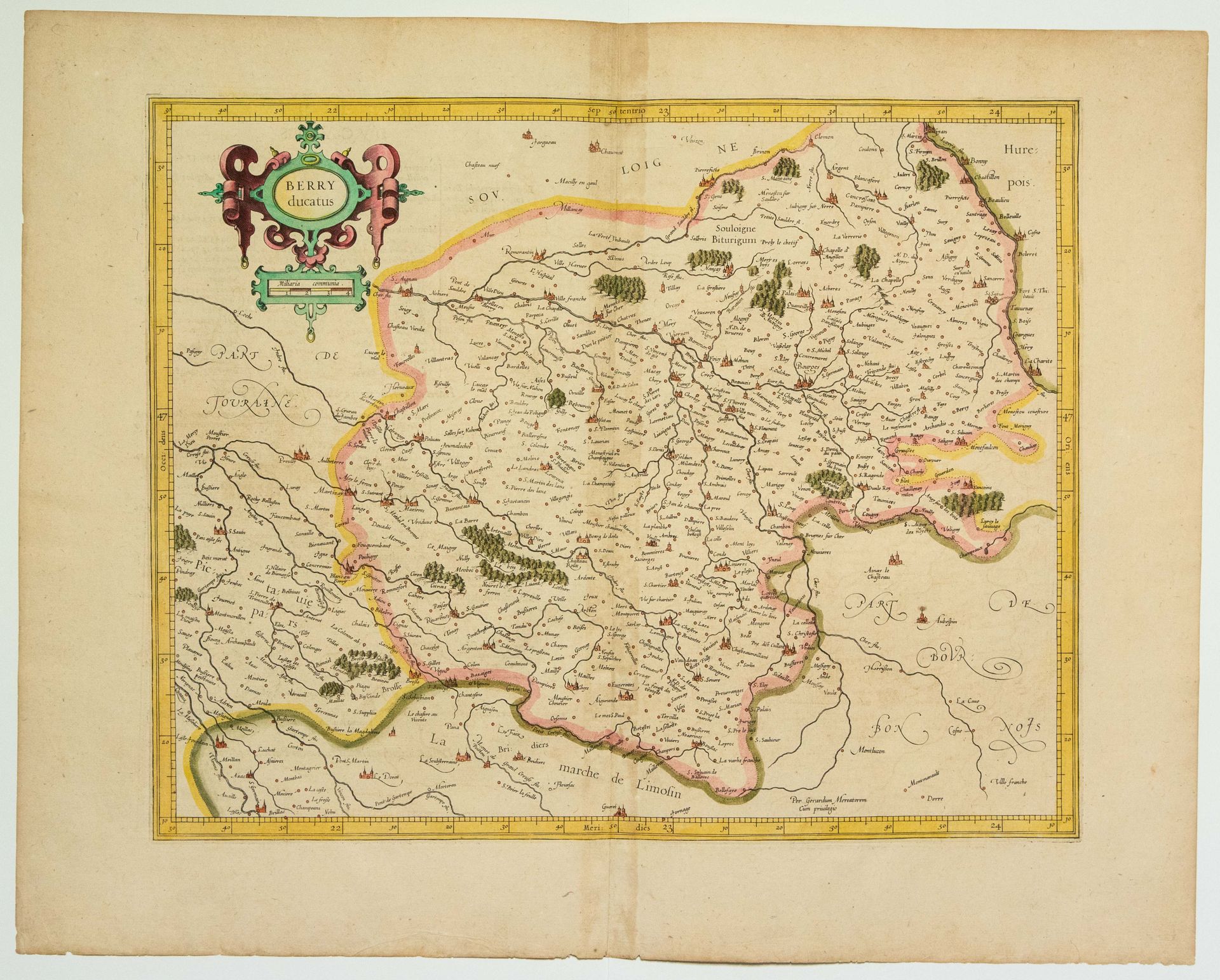 Null 17世纪地图："BERRY Ducatis"（约1634年）（54 x 43厘米）状况B+。背面的文字。(Bourges 18, Vierzon 18&hellip;
