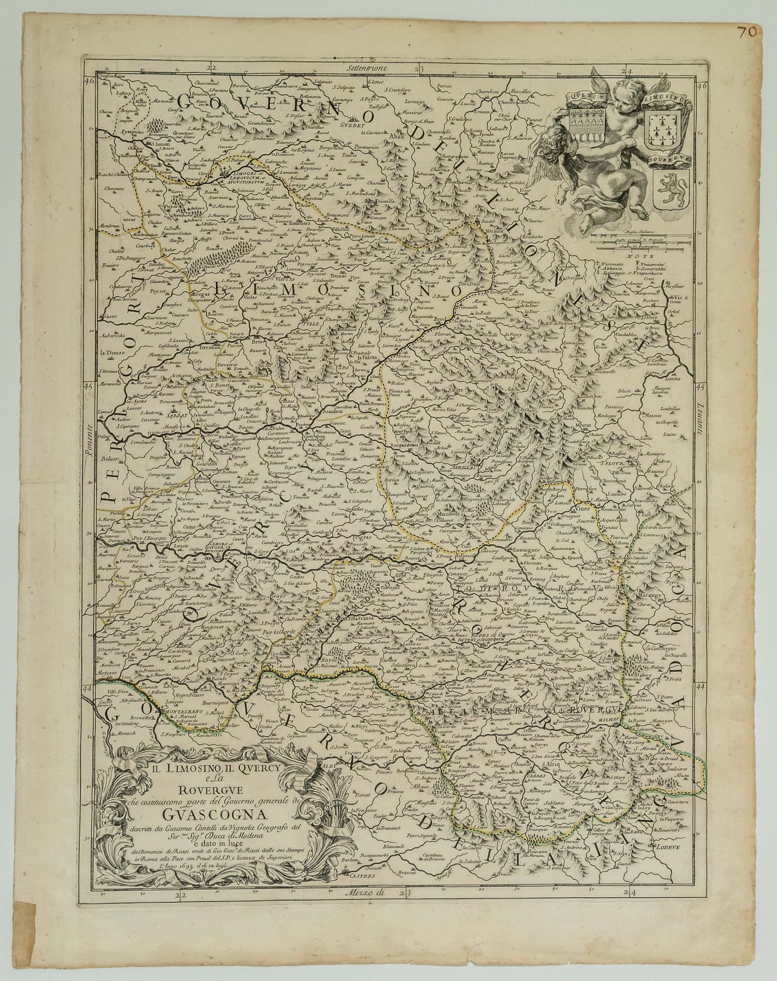 Null Carte Italienne de 1693, du LIMOUSIN, QUERCY, ROUERGUE ET GASCOGNE : « Limo&hellip;