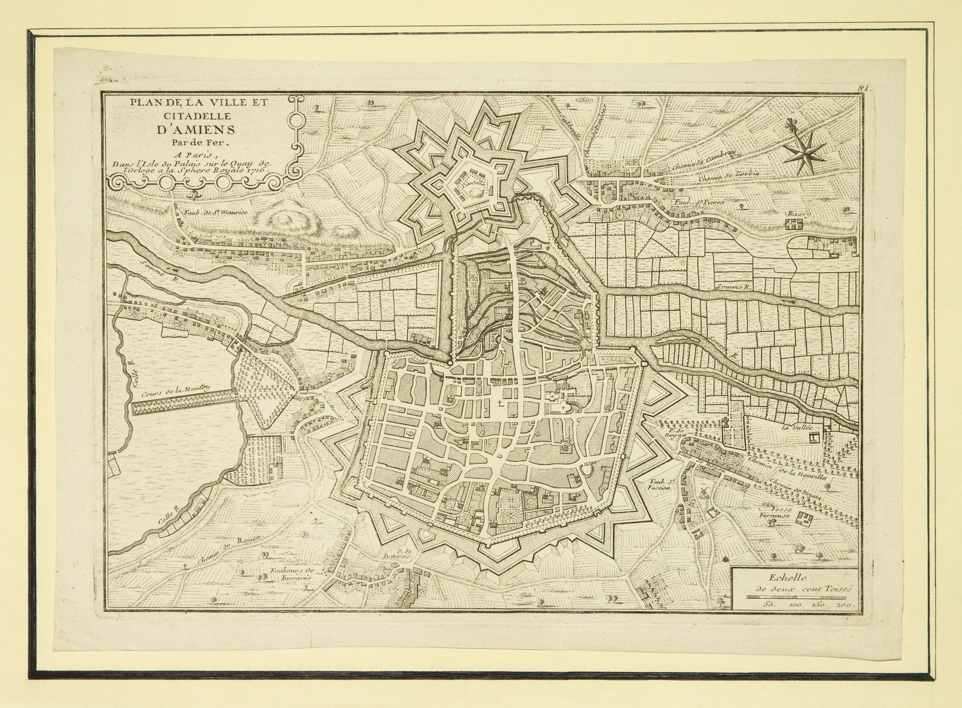 Null SOMME. 1716. "Plan der Stadt AMIENS von Nicolas de FER. In Paris, auf der I&hellip;