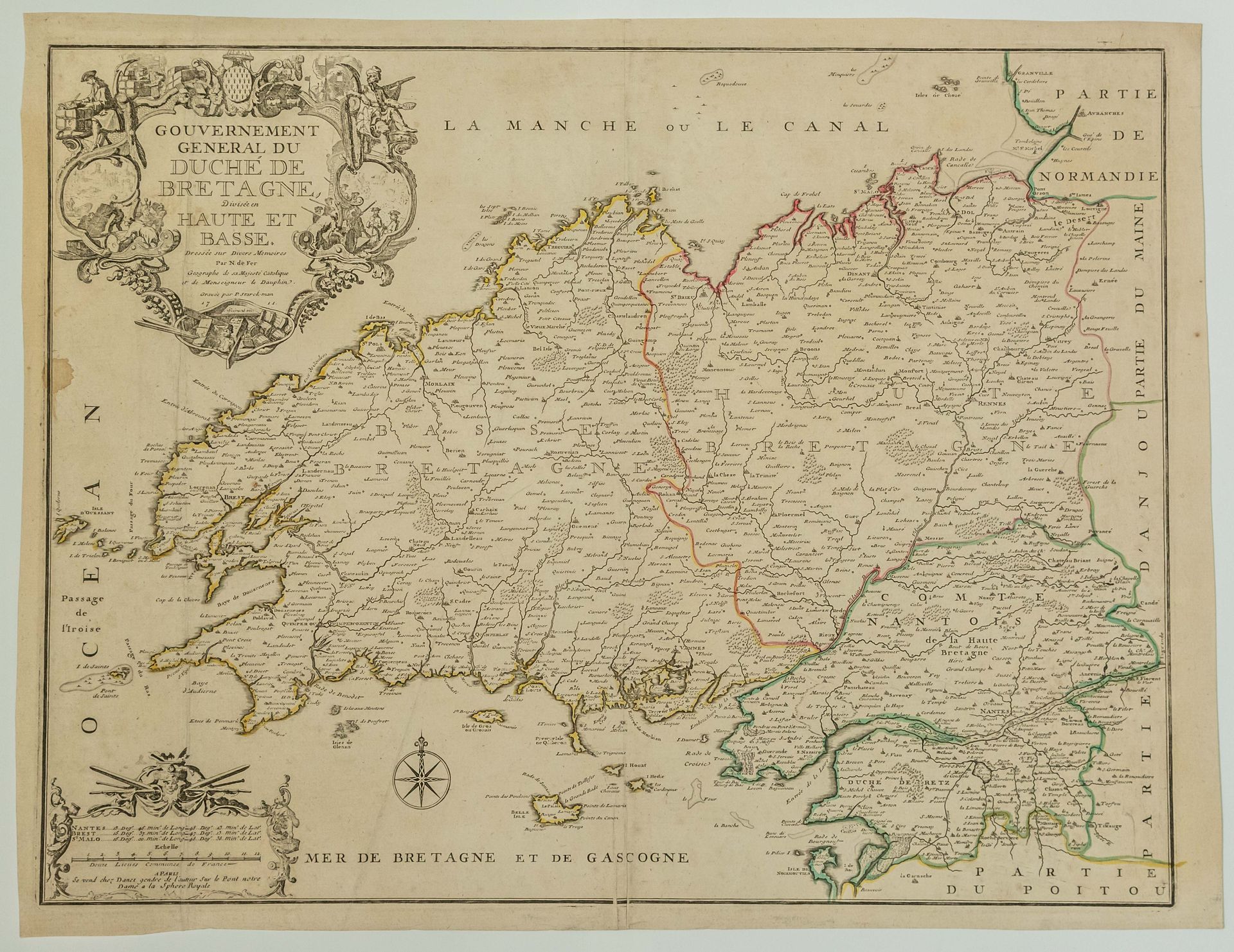 Null 布里坦尼公国。1711年的地图："英国公国的总体政府，分为高低两部分，由天主教陛下和王储的地理学家尼古拉-德-费尔根据各种回忆录绘制而成。P. Sta&hellip;