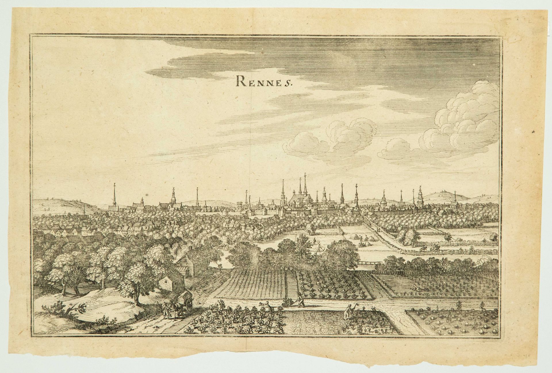 Null ILLE-ET-VILAINE. 17th century engraving of the City of "RENNES" in its ramp&hellip;