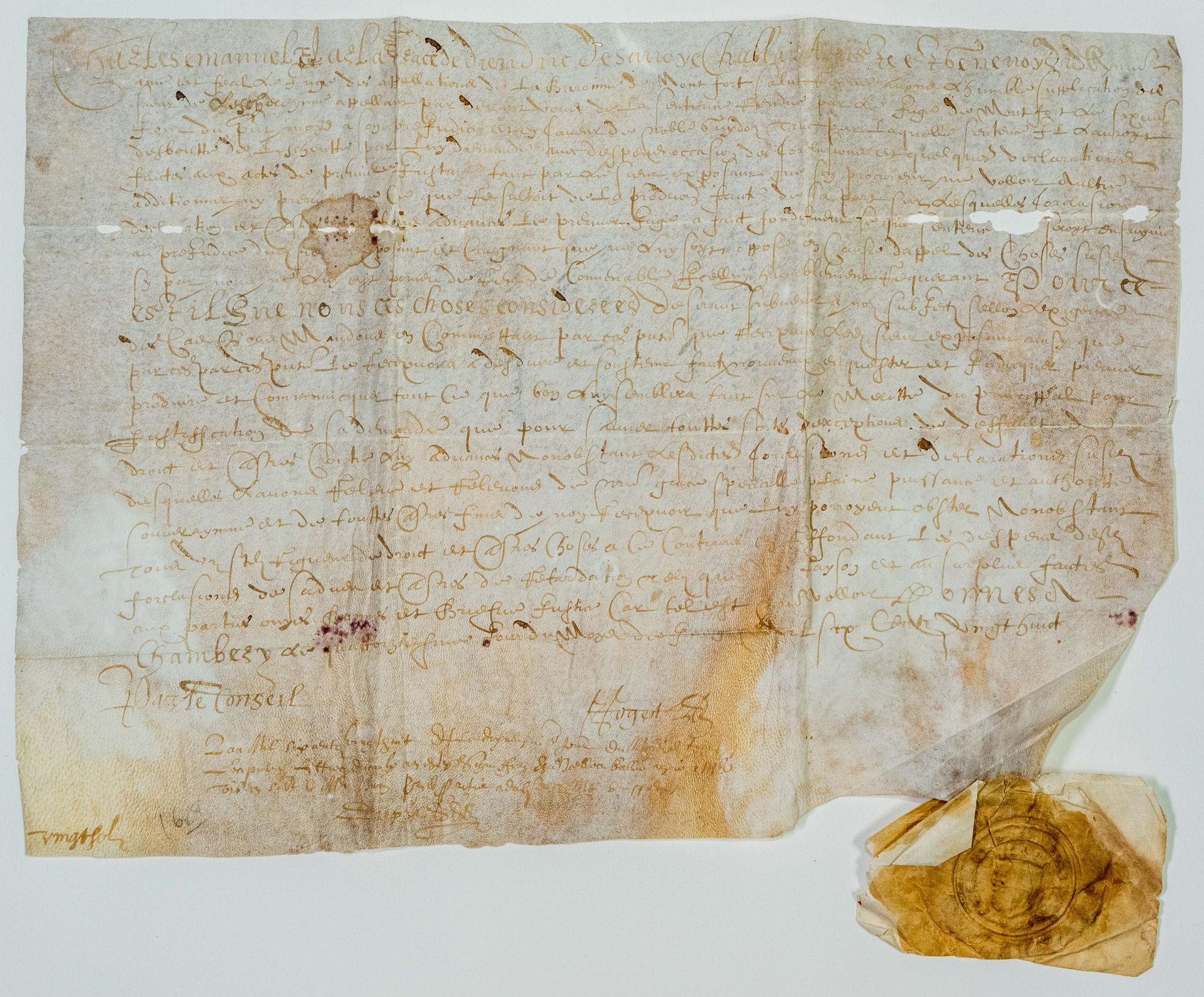 Null SAVOIE. 1628. Pergament im Namen von Charles Emmanuel, Herzog von SAVOIE, C&hellip;