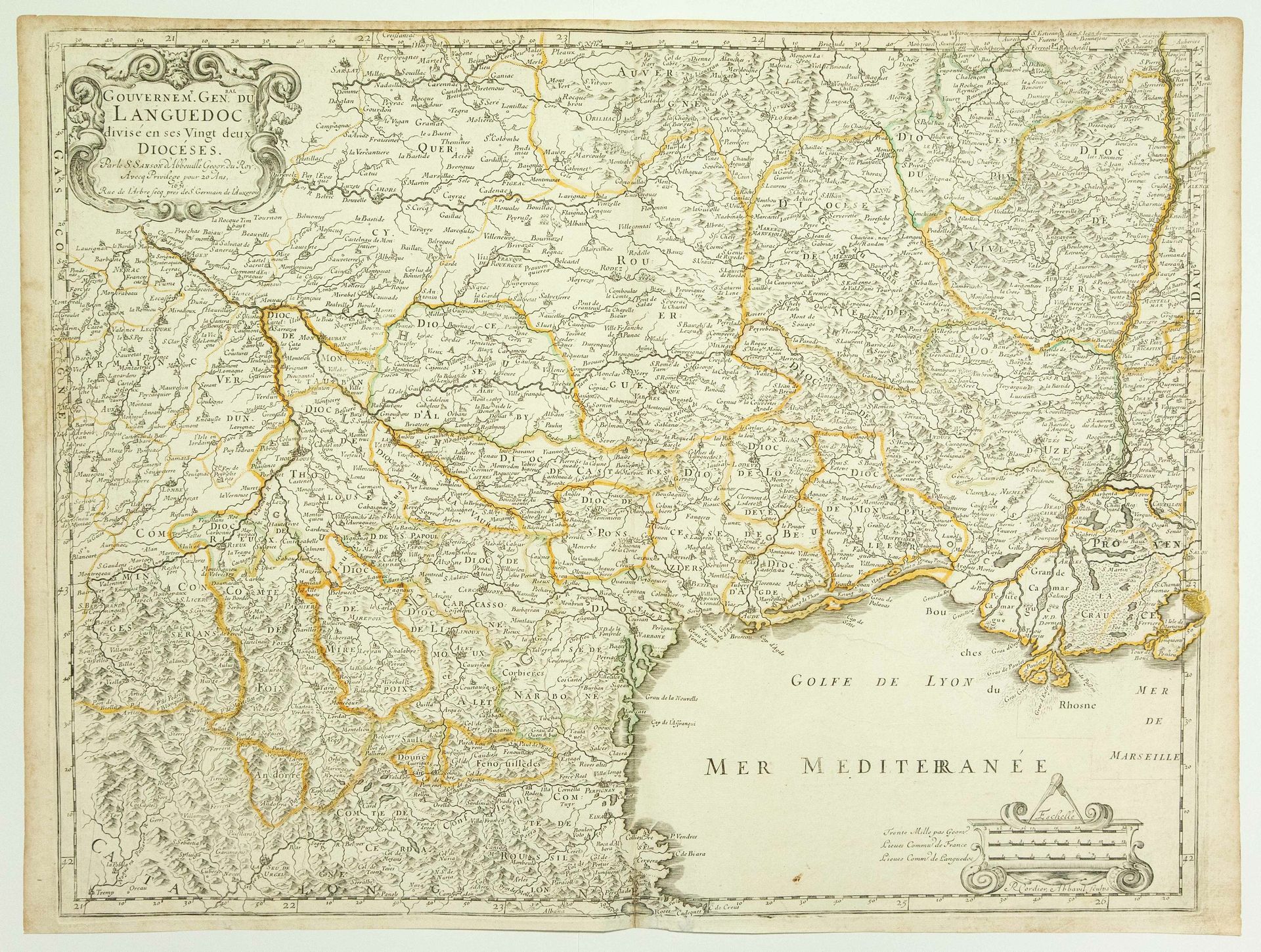 Null Mapa de 1651: "Gobierno General del LANGUEDOC, dividido en sus veintidós Di&hellip;