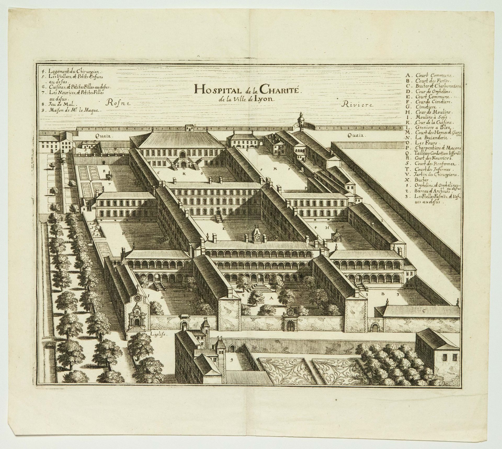 Null LA CARITÀ DI LIONE. Incisione del XVIII secolo: "Hôpital de la Charité de l&hellip;