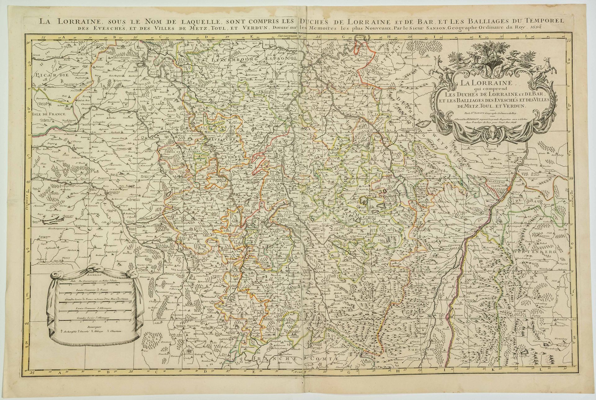 Null 1696年地图："洛兰，在其名下包括洛兰公国和巴尔公国以及主教区的辖区和梅兹、图尔和贝尔敦市，由国王的普通地理学家Sieur SANSON根据最新的回&hellip;
