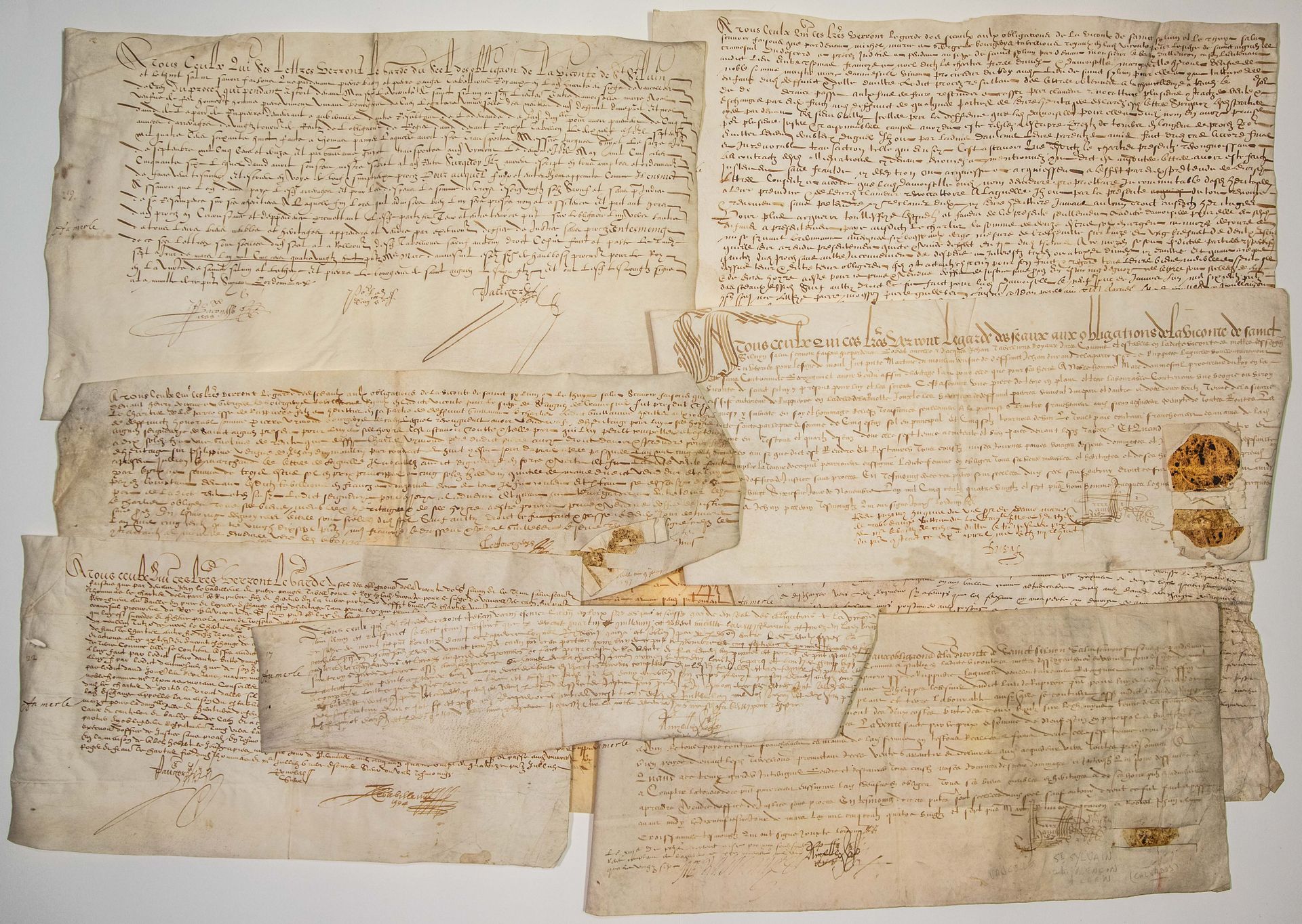 Null CALVADOS。SAINT-SYLVAIN子爵区和VAUCELLES DE CAEN封地。11张大型羊皮纸和2张16世纪的文件：（1574，1584&hellip;
