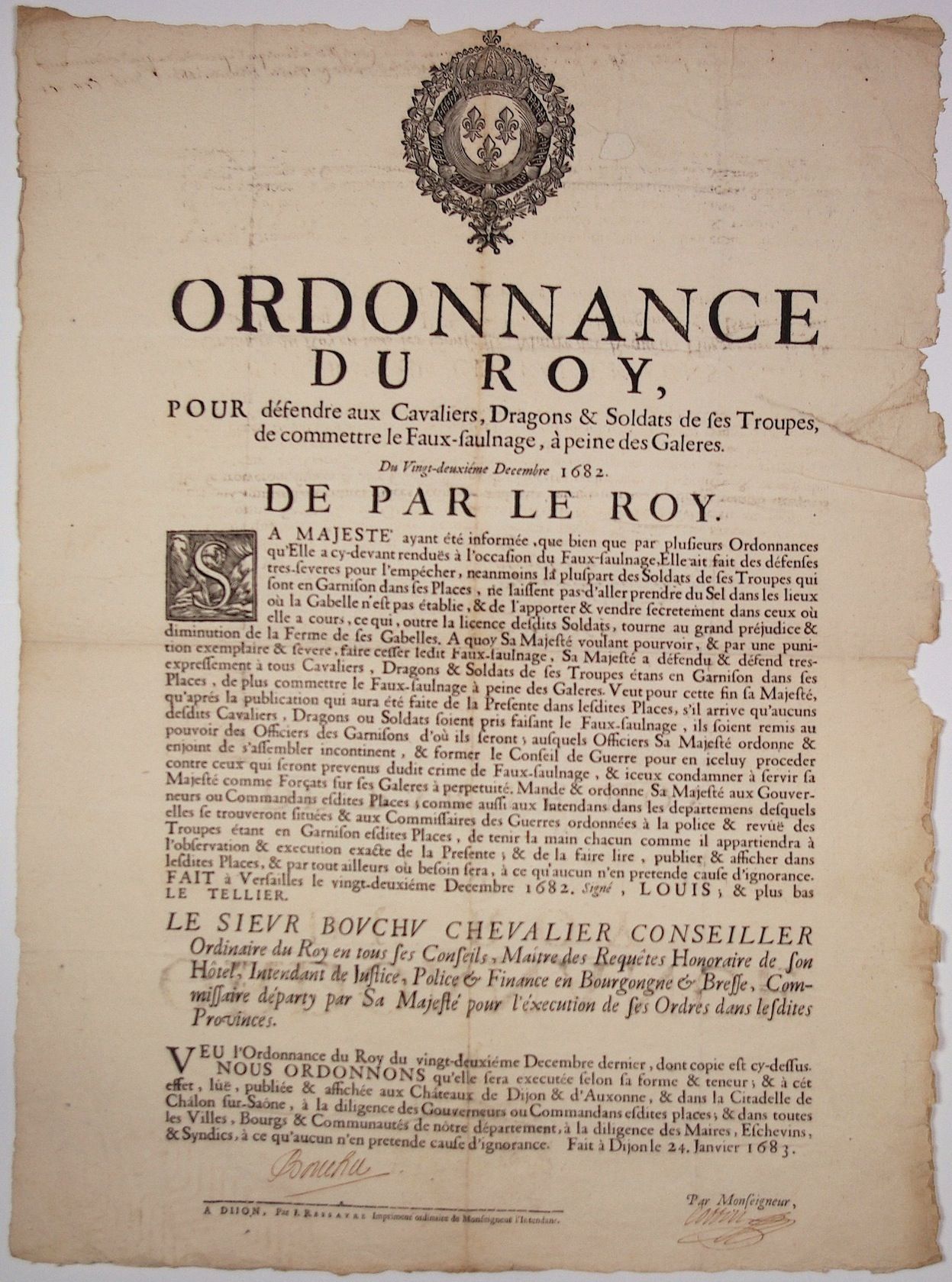 Null FAUX-SAUNAGE. GALÈRES. 1682. BOURGOGNE & BRESSE. « Ordonnance du Roi, pour &hellip;